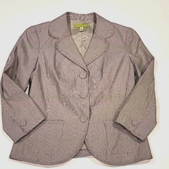 Sigrid Olsen Duo Color Seersucker 100% Cotton Striped Short Jacket Gray 6 - Picture 7 of 16